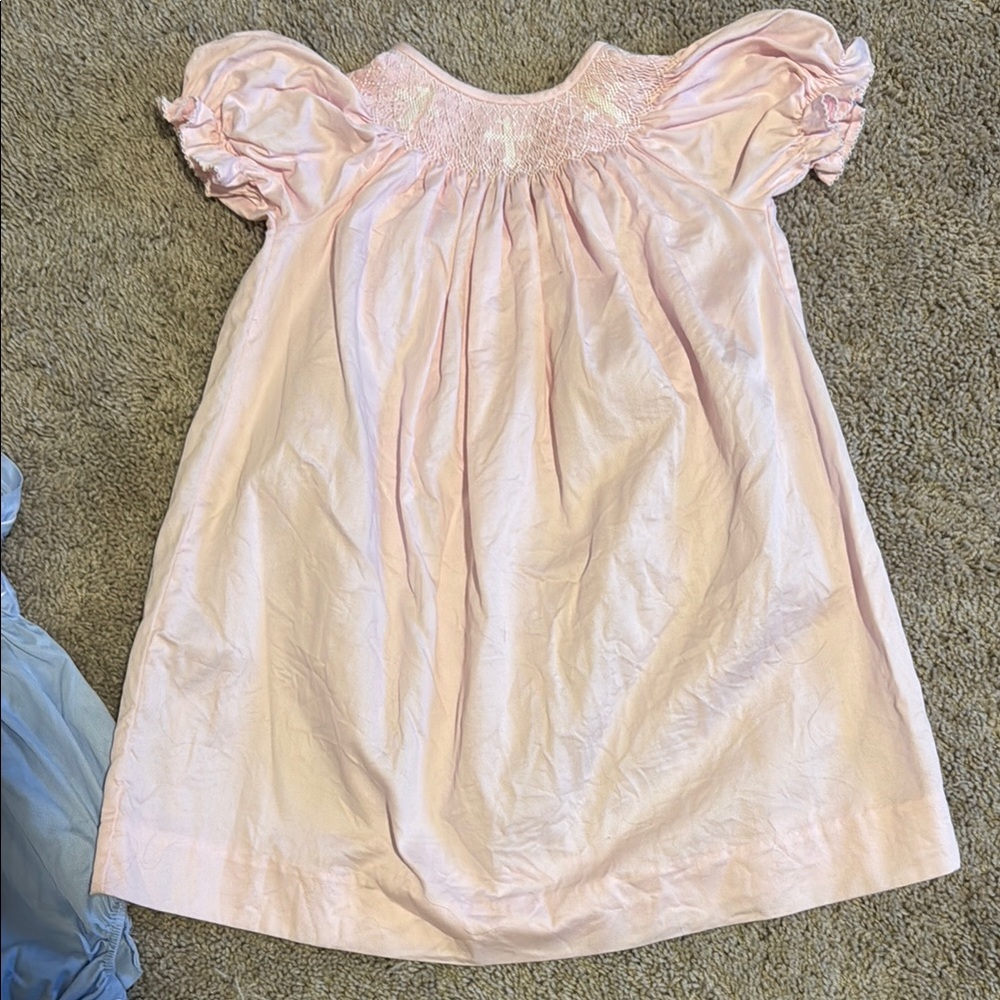 Pink Smocked Dress with Puff Sleeves